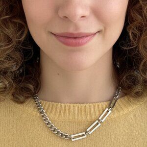 Minimalist Cuban Chain Necklace 18K White Gold Plated Stainless Steel Modern